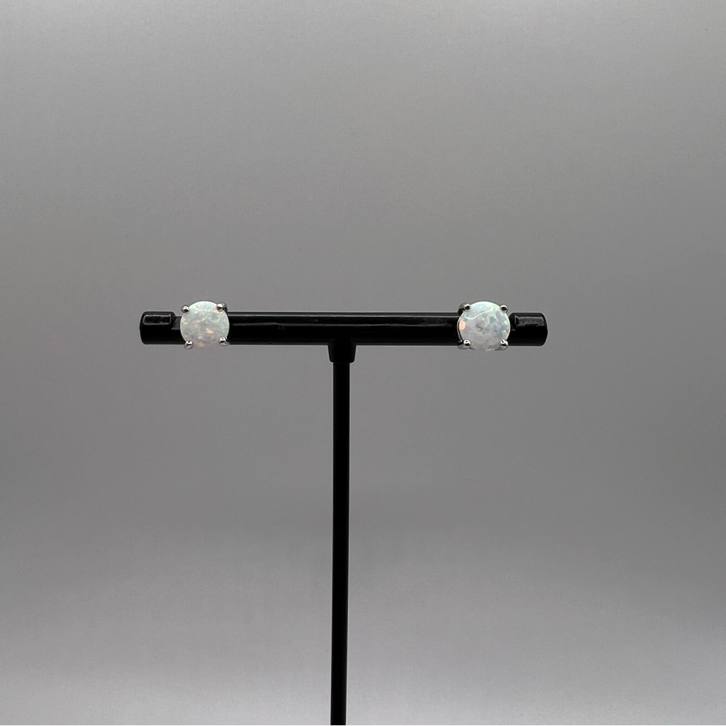 Round Lab Opal Sterling Silver Stud Earrings